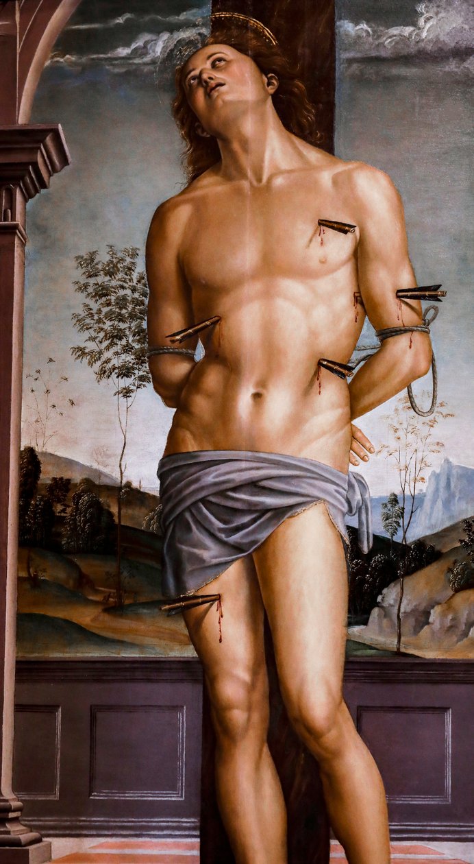 Sankt Sebastian efter 1490. Olja på panel. av Pietro Perugino