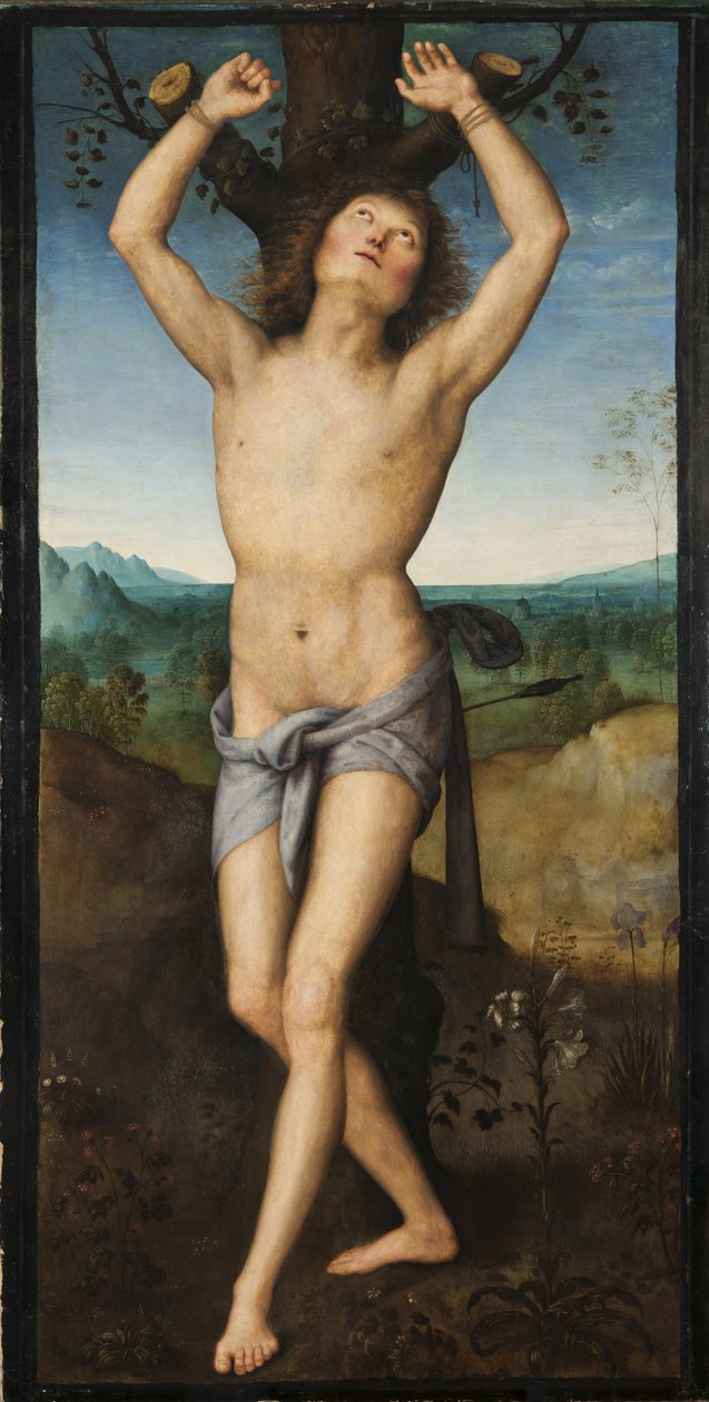 Saint Sebastien - Saint Sebastian, av Perugino (ca 1450-1523). Olja på trä. Mått: 174x88 cm. Nationalmuseum Stockholm av Pietro Perugino