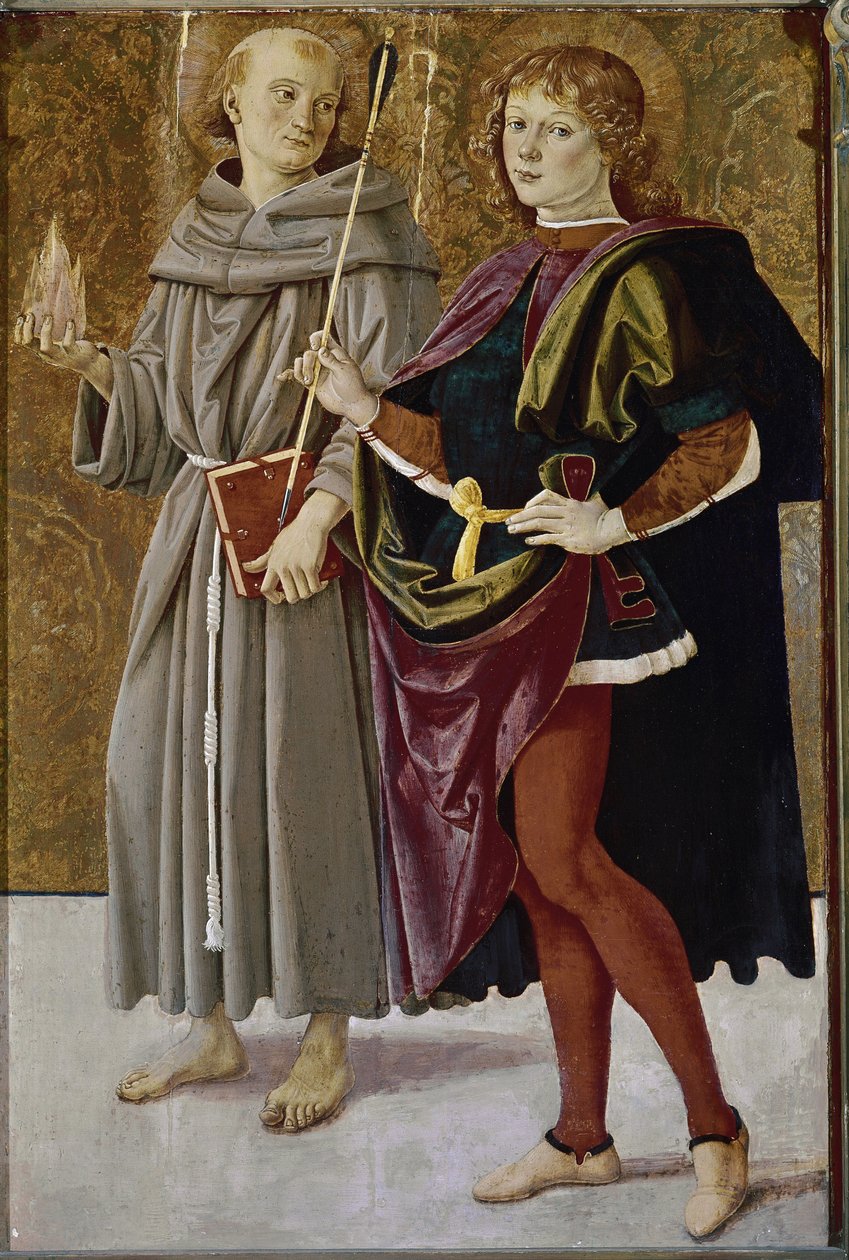 St Bernardine av Feltre och St Sebastian (tempera på trä, ca 1476) av Pietro Perugino