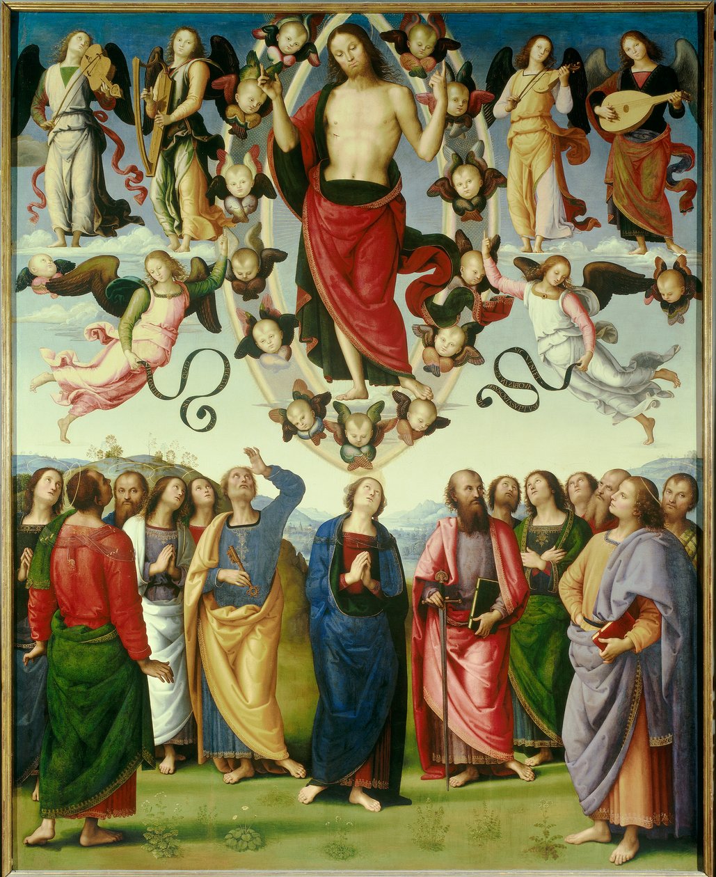 Kristi himmelsfärd Målning av Pietro Vannucci dit Il Perugino (The Perugin) (1450-1523) 1496 Sön. 3,25x2,65 m Lyon, Museum of Fine Arts - Kristi himmelsfärd. Målning av Pietro Vannucci kallad Il Perugino (1450-1523) av Pietro Perugino