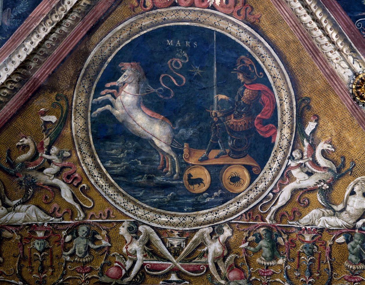 The Chariot of Mars, allegori, detalj från fresken Herren med profeter och sibyllor av Pietro Perugino