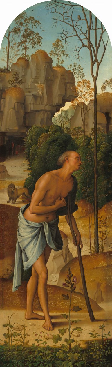 Korsfästelsen med Jungfrun, Sankt Johannes, Sankt Hieronymus och Sankta Maria Magdalena [vänster panel] av Pietro Perugino