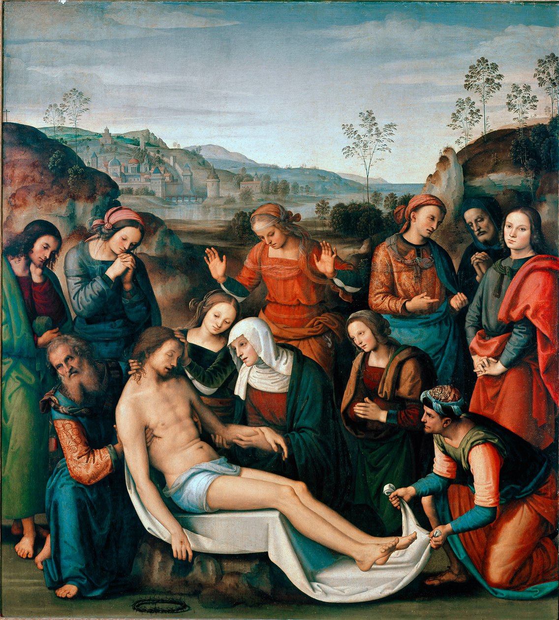 Avsättningen eller klagan om Kristi död Målning av Pietro Vannucci dit il Perugino av Pietro Perugino