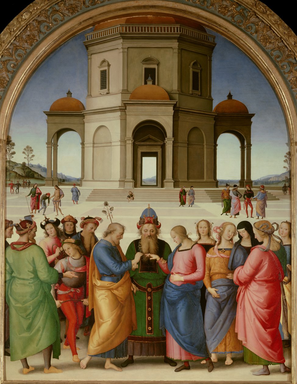 Jungfruns äktenskap Målning av Pietro Vannucci dit Il Perugino (The Perugin) (1450-1523) 1504 Sön. 2,36x1,86 m - Caen, konstmuseet - Jungfruns bröllop - Målning av Pietro Vannucci, kallad Il Perugino (1450-1523), olja på trä (234 x 18) av Pietro Perugino
