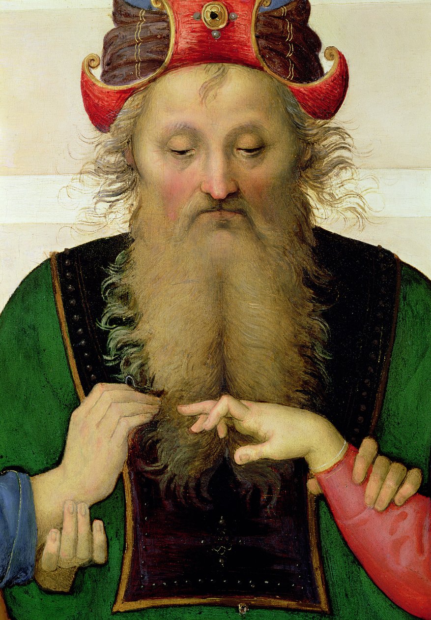 Jungfruns bröllop, detalj av översteprästen, 1500-04 olja på duk detalj av 53750 av Pietro Perugino