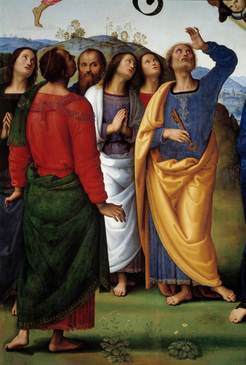Kristi himmelsfärd Detalj som representerar apotersna. Målning av Pietro Vannucci dit il Perugino (Le Perugin av Pietro Perugino
