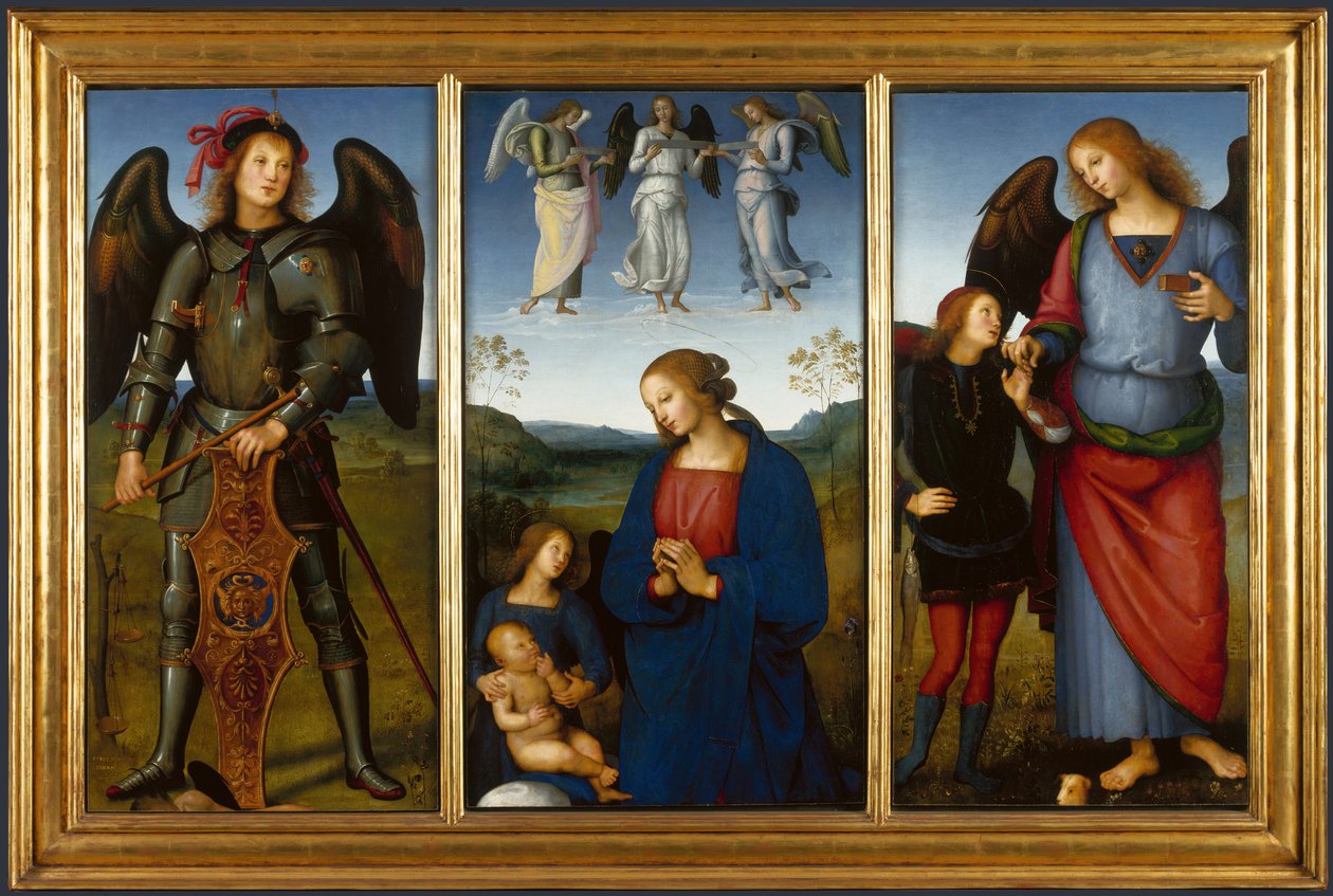 Tre paneler från en altartavla, Certosa, ca. 1500 av Pietro Perugino