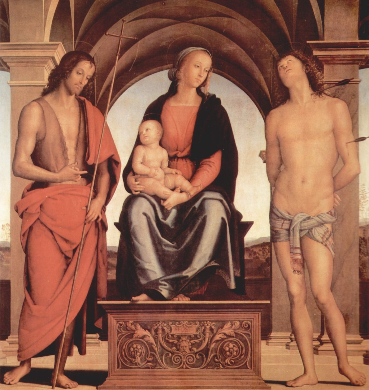 Tronades Madonna med Johannes Döparen och St. Sebastian av Pietro Perugino