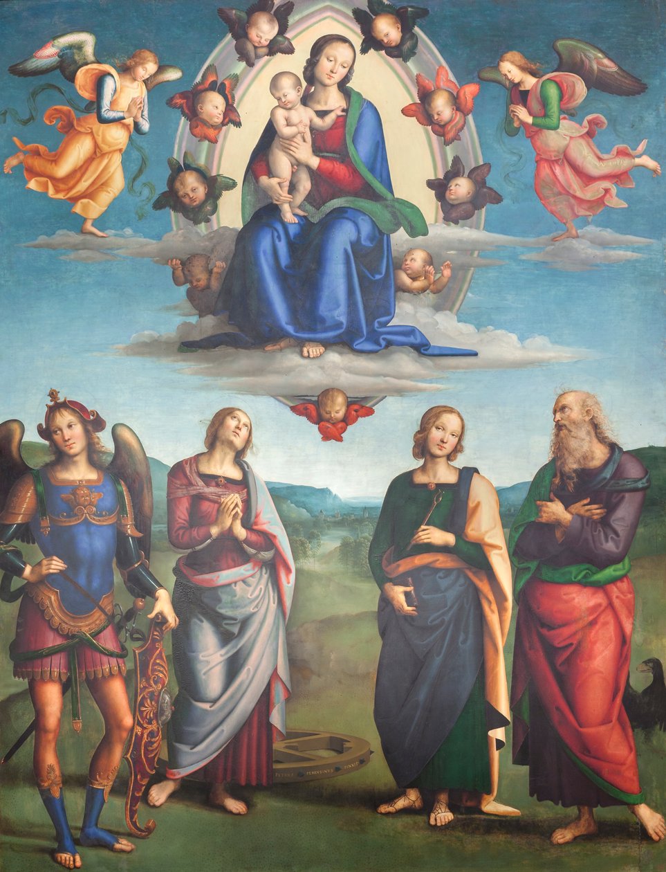 Jungfru med barn i ära med helgon av Pietro Perugino
