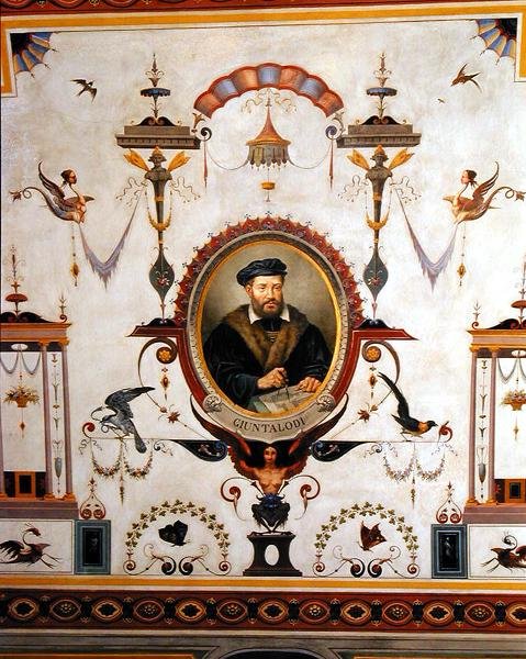 Porträtt av Giuntalodi, detalj från taket på Sala del Sindaco av Pietro Pezzati
