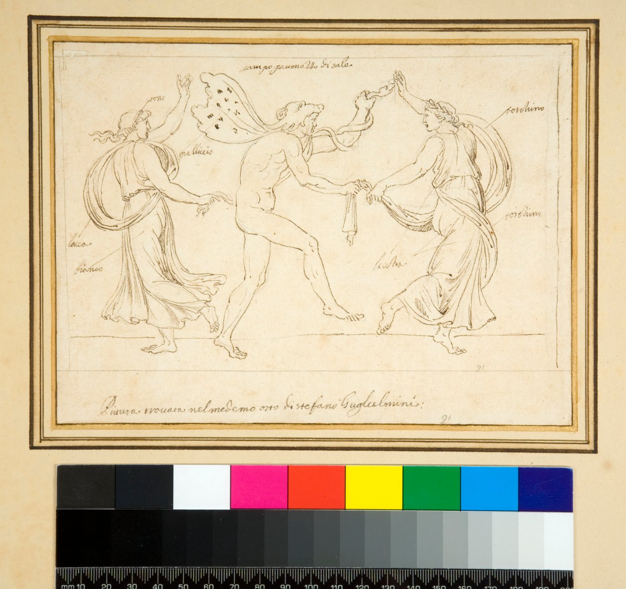 En satyr och två kvinnor som dansar (penna) av Pietro Santi Bartoli
