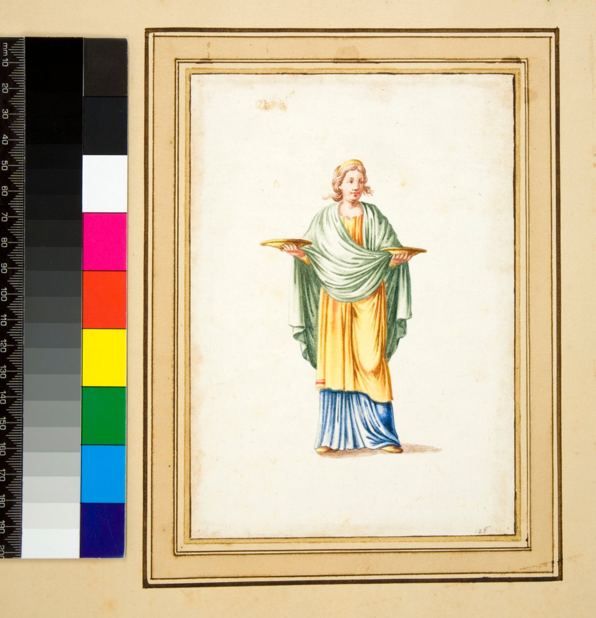 Kvinnofigur på piedestal (svart krita, en del med penna och brunt bläck. färgad med akvarell) av Pietro Santi Bartoli
