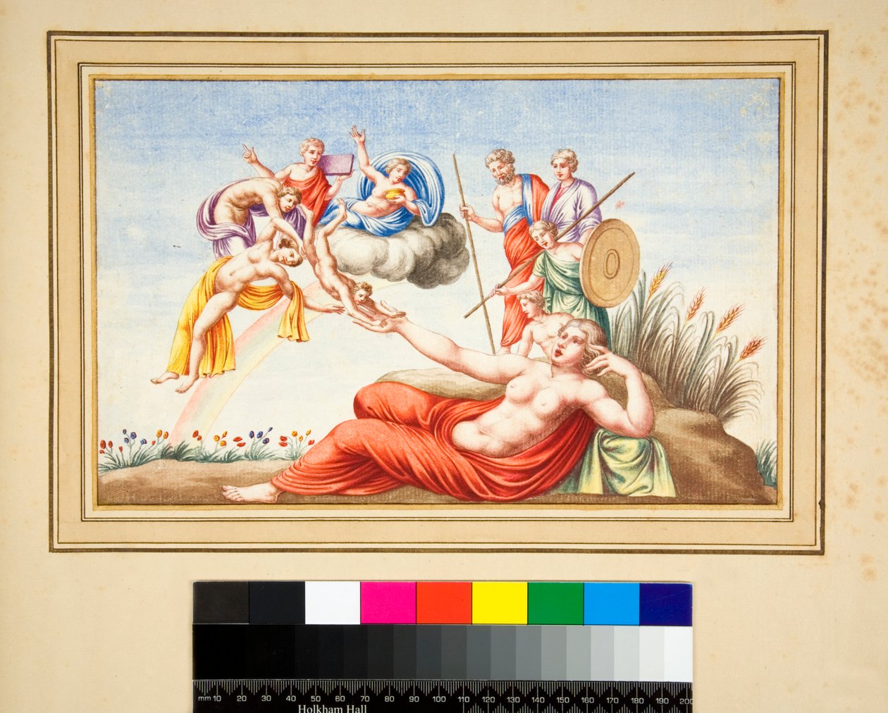 Lunett från en grav (svart krita, en del med penna och brunt bläck. färgad med akvarell) av Pietro Santi Bartoli