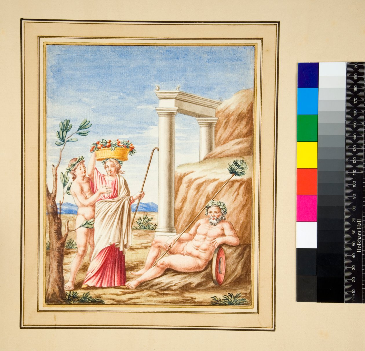 Man liggande, dam och ungdom (svart krita, en del med penna och brunt bläck. färgad med akvarell) av Pietro Santi Bartoli