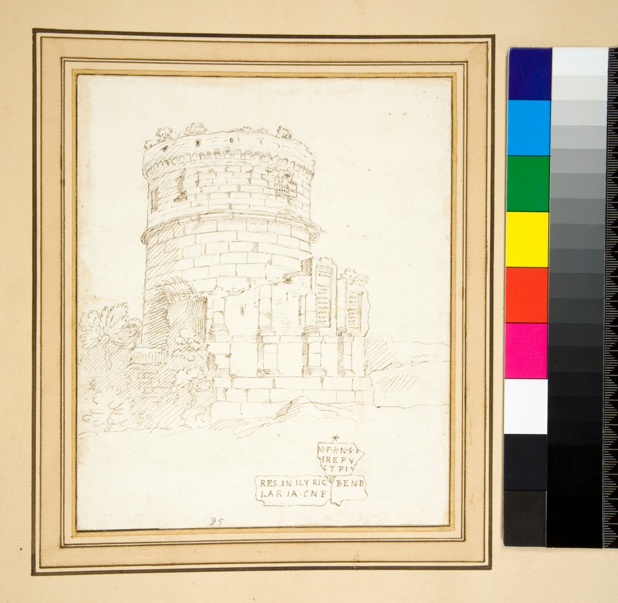 P e n skiss av Plautiis grav (penna) av Pietro Santi Bartoli