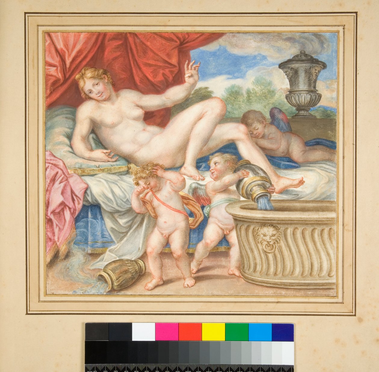 Liggande Danae med Cupids visade av Pietro Santi Bartoli