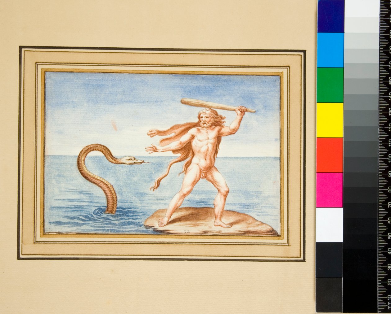 Scen från Vatikanen Vergilius (svart krita, en del med penna och brunt bläck. färgad med akvarell) av Pietro Santi Bartoli