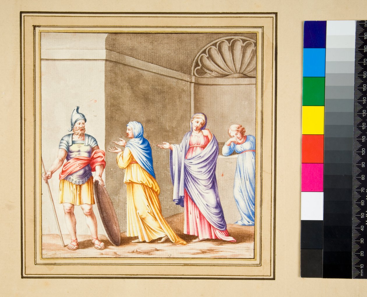 Den så kallade Coriolanus (svart krita, en del med penna och brunt bläck. färgad med akvarell) av Pietro Santi Bartoli