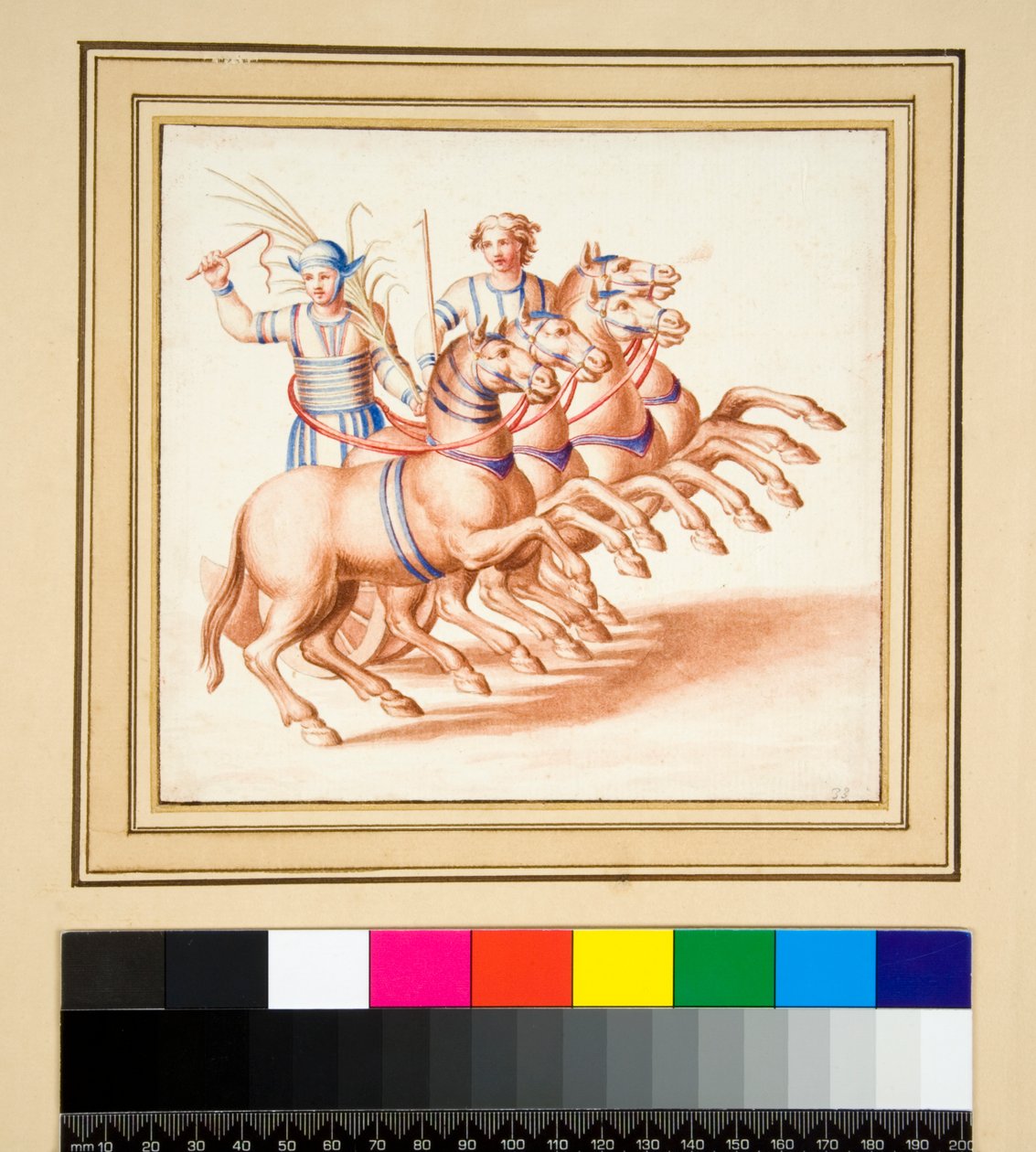 Två vagnförare (svart krita, några med penna och brunt bläck. färgad med akvarell) av Pietro Santi Bartoli