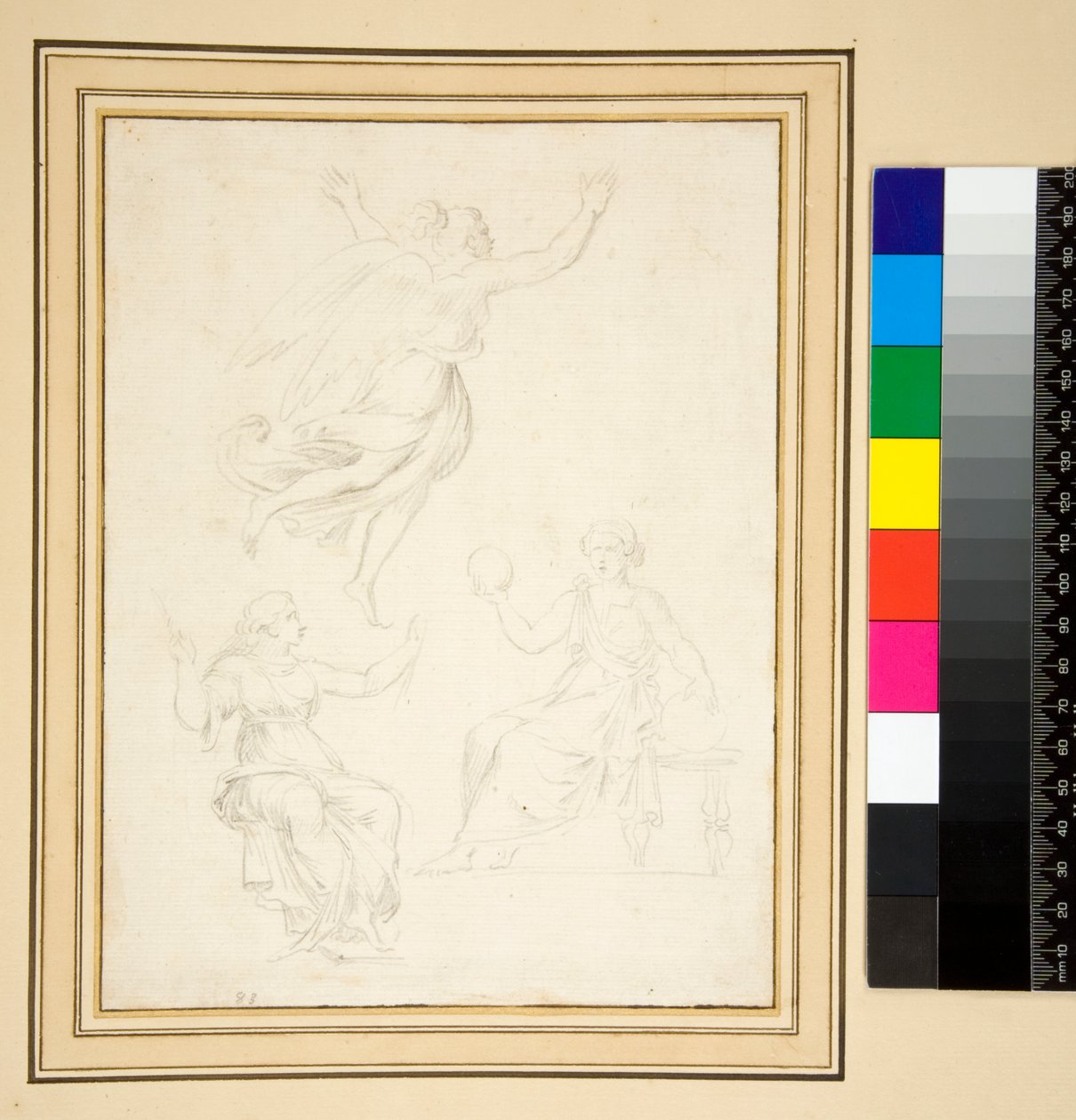 Två draperade kvinnofigurer sittande (penna) av Pietro Santi Bartoli