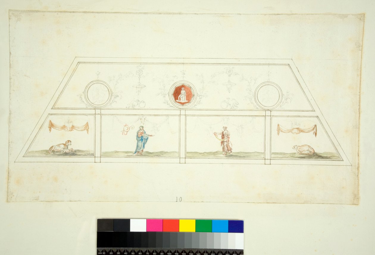Valv av Villa Madama (svart krita, en del med penna och brunt bläck. färgad med akvarell) av Pietro Santi Bartoli