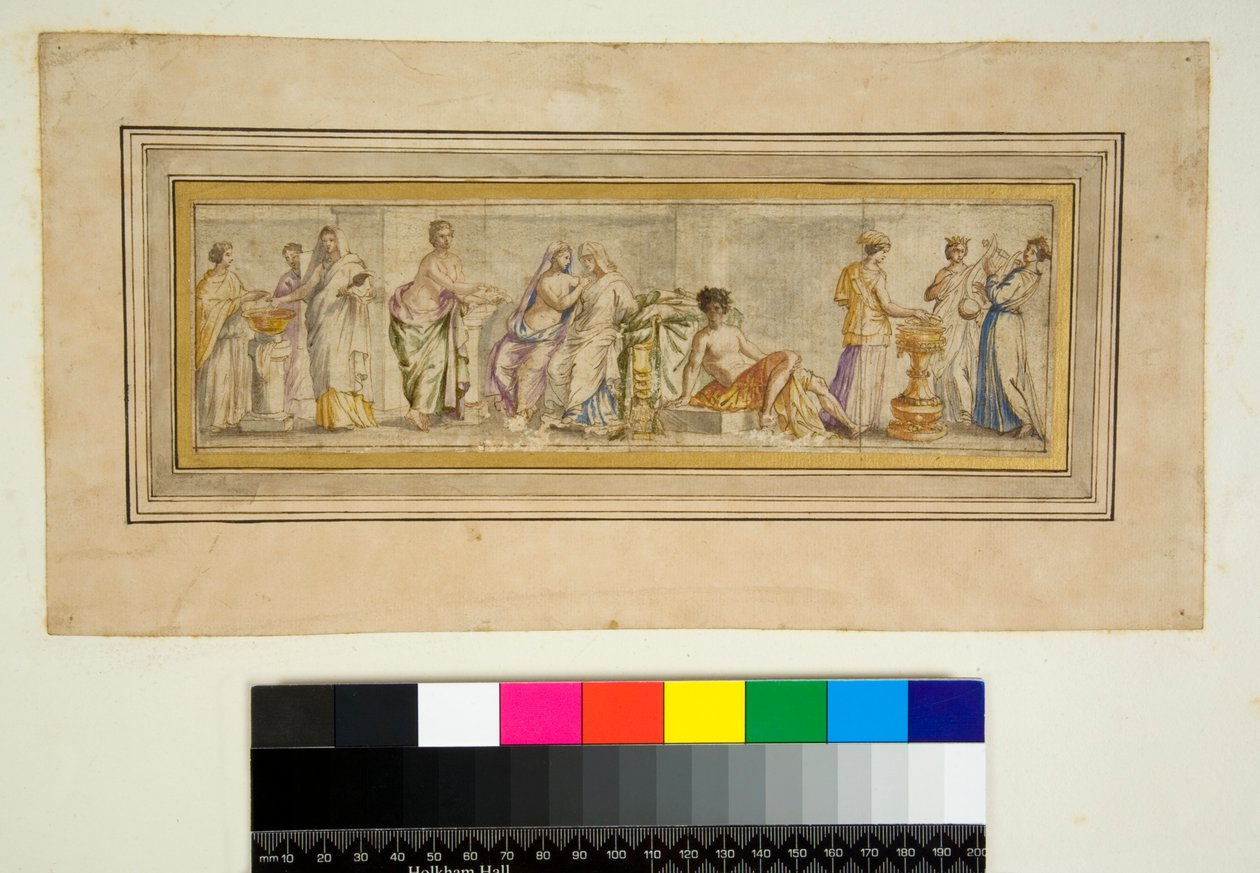 Valv av Villa Madama (svart krita, en del med penna och brunt bläck. färgad med akvarell) av Pietro Santi Bartoli