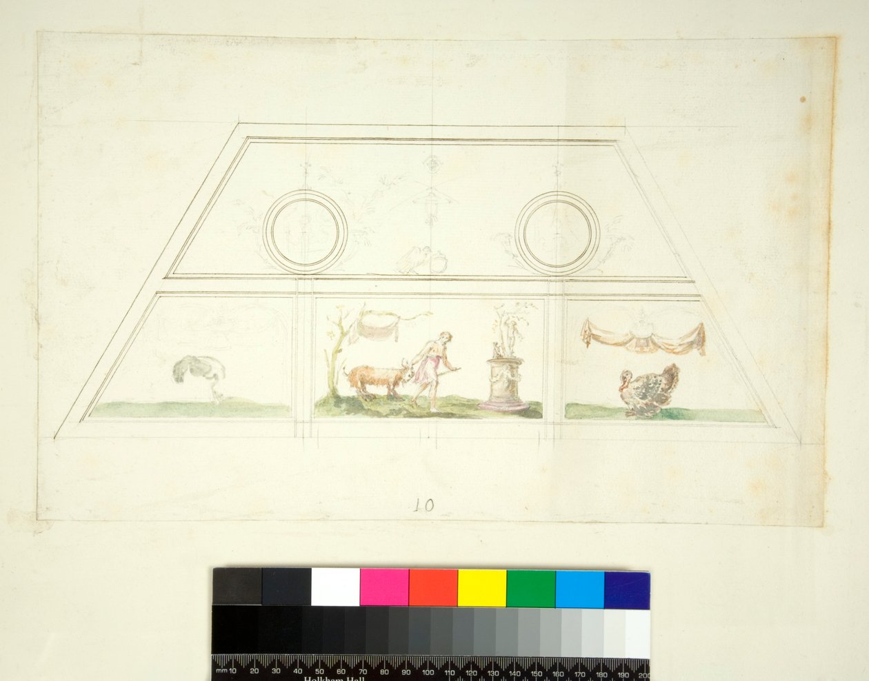Valvning av Villa Madama (svart krita, en del med penna och brunt bläck. färgad med akvarell) av Pietro Santi Bartoli