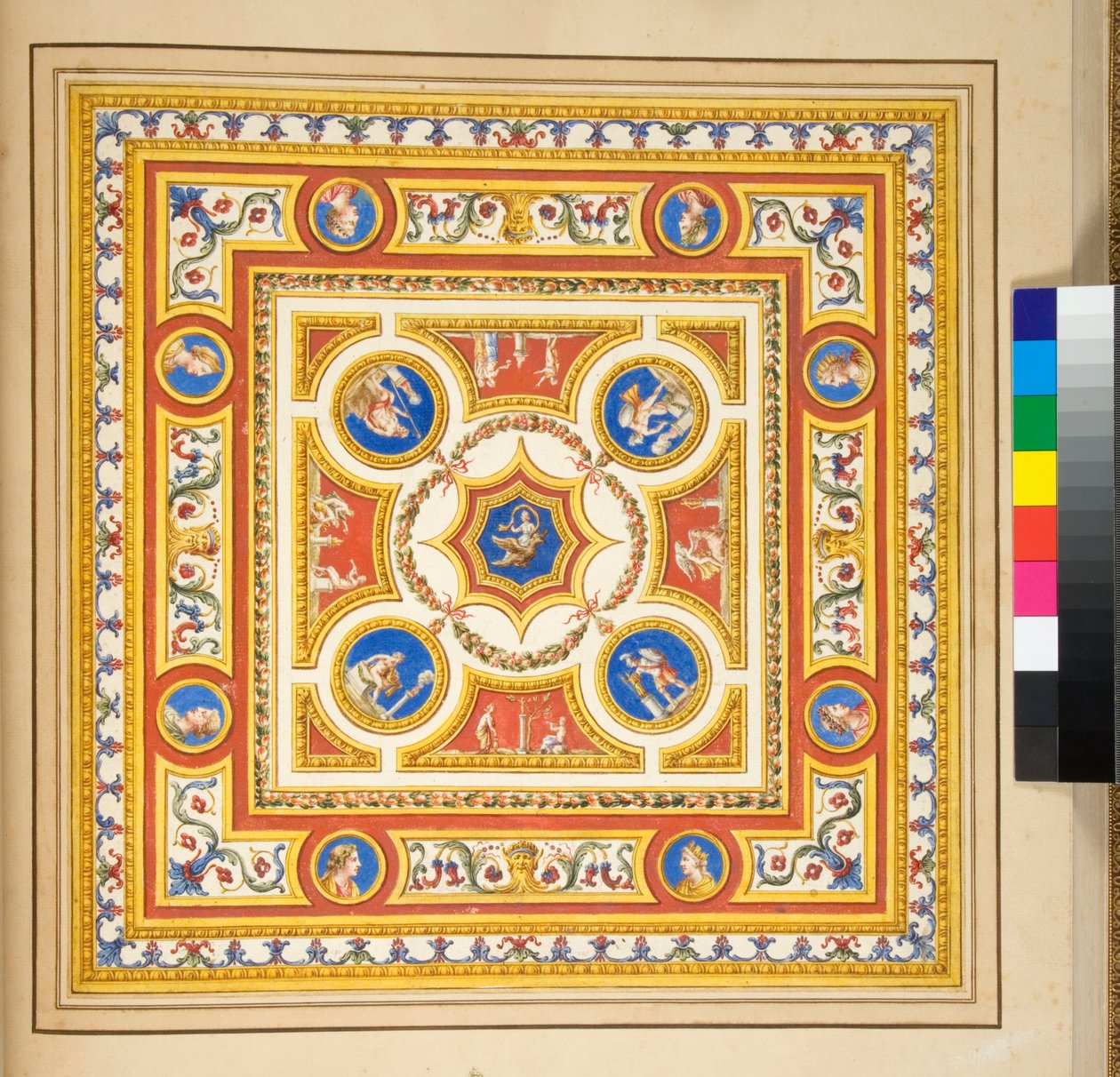 Volta del Palazzo di Augusto (svart krita, en del med penna och brunt bläck. färgad med akvarell) av Pietro Santi Bartoli