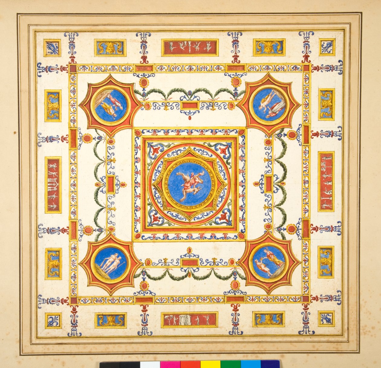 Volta del Palazzo di Augusto (svart krita, en del med penna och brunt bläck. färgad med akvarell) av Pietro Santi Bartoli