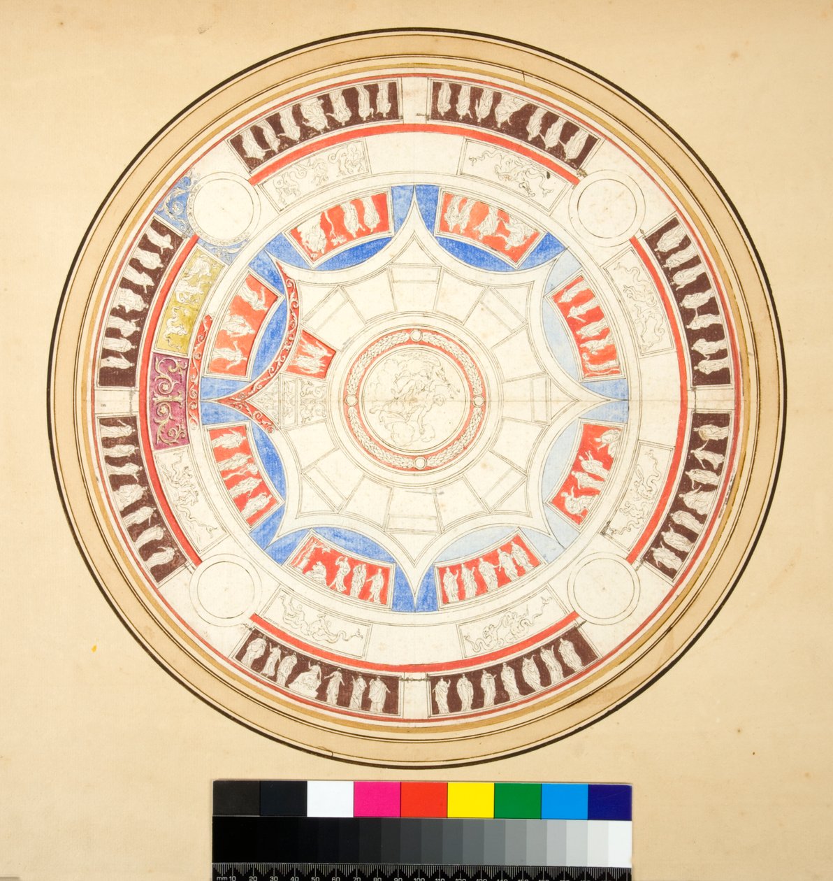 Volta di Giove i Domus Aurea (svart krita, en del med penna och brunt bläck. färgad med akvarell) av Pietro Santi Bartoli
