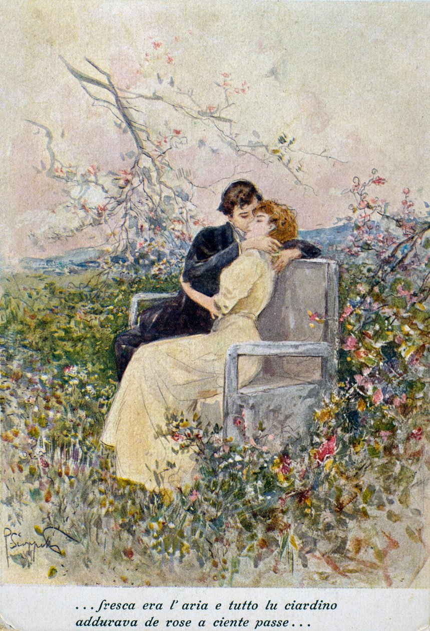 Två älskare, illustration av Pietro Scoppetta (1863-1920), Italien, 1900-talet av Pietro Scoppetta