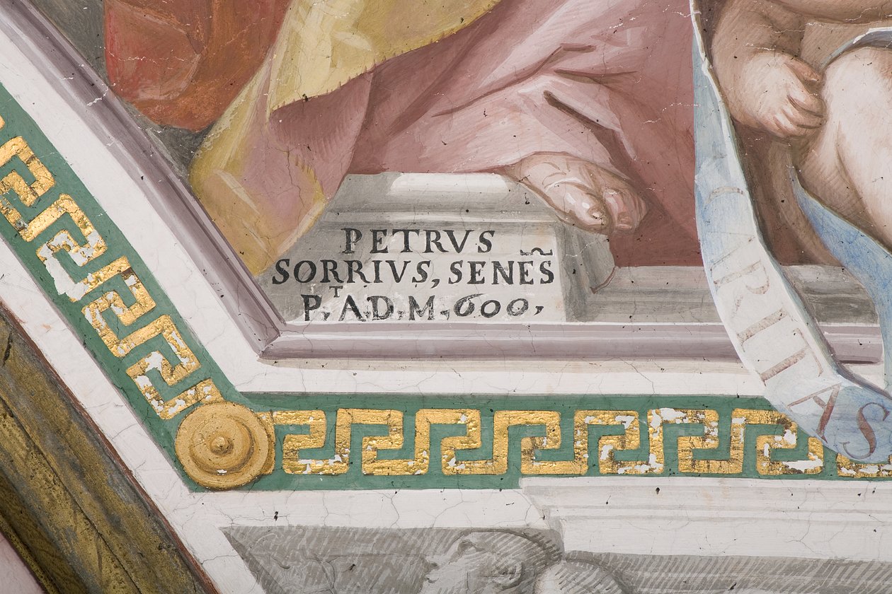 Konstnärens signatur, Jungfru Marias kröning (fresk) (detalj 3496331) av Pietro Sorri