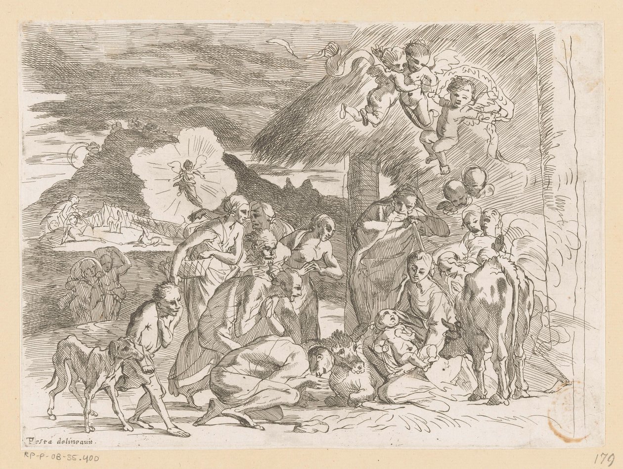 Tillbedjan av herdarna av Pietro Testa