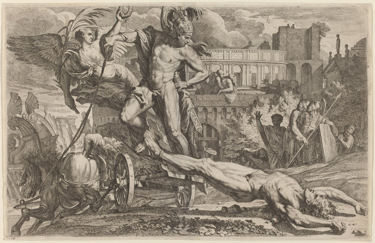 Achilles drar kroppen av Hector av Pietro Testa