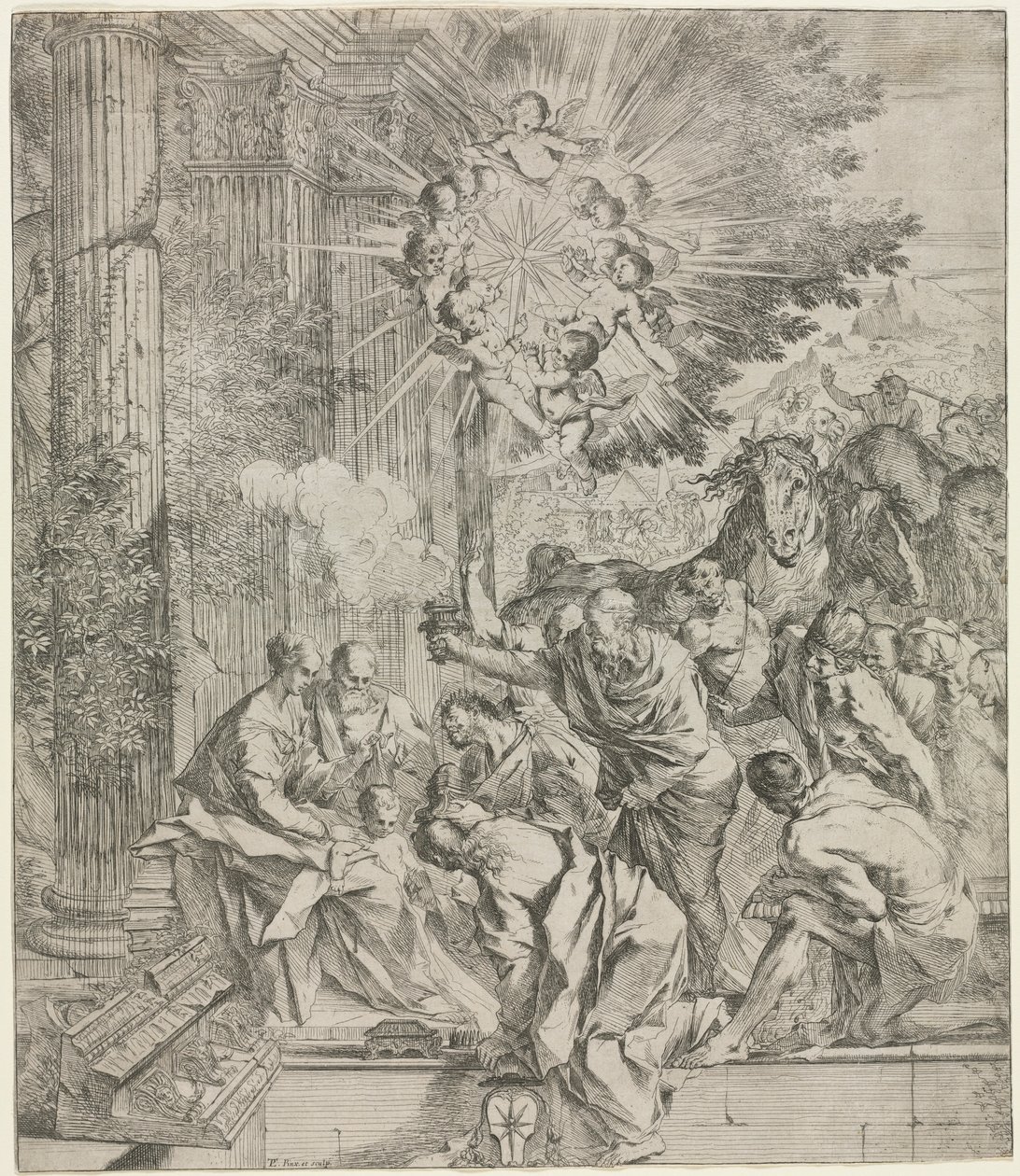 Tillbedjan av männen, 1636-1638. av Pietro Testa