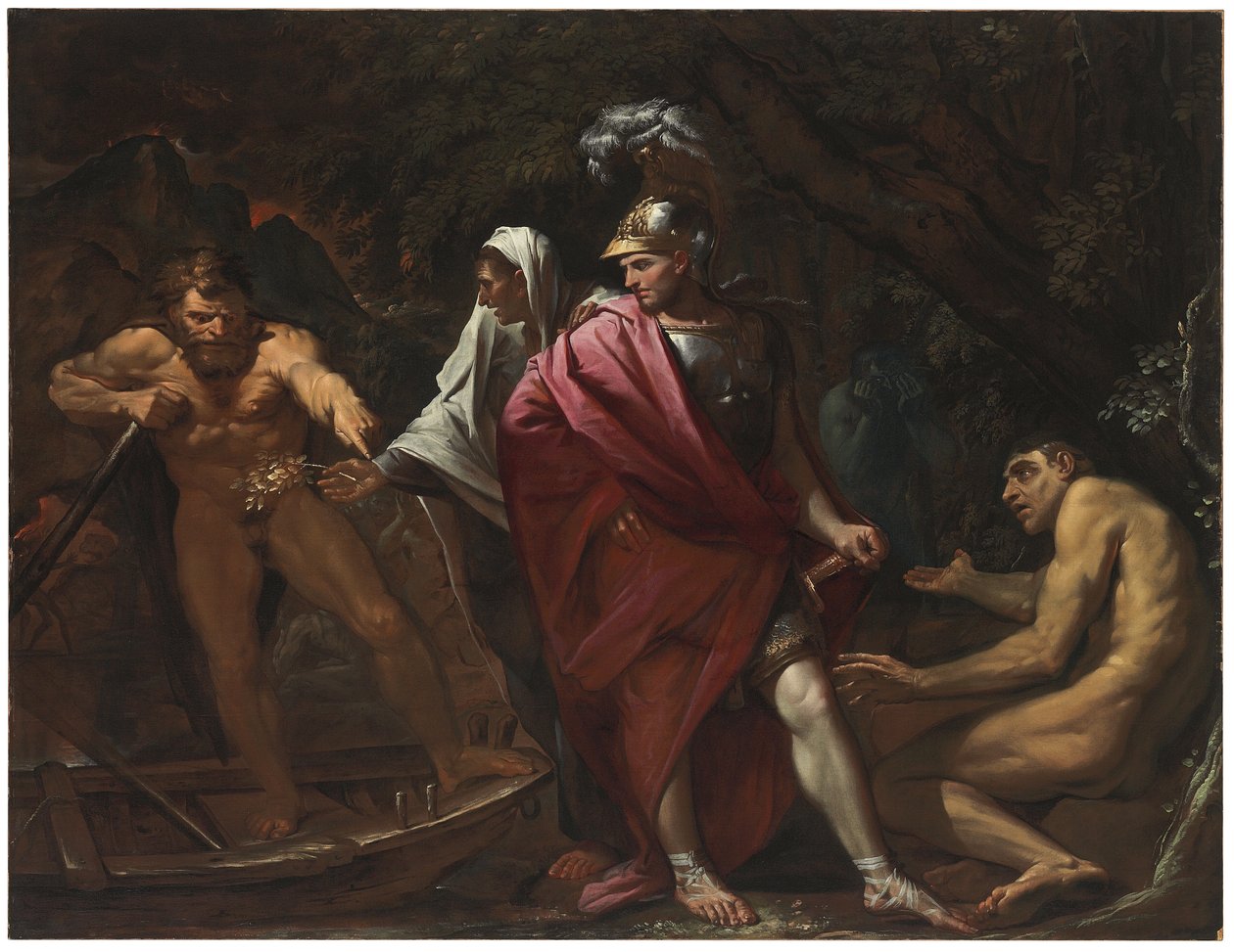 Aeneas och Cumaean Sibyll presenterar den gyllene grenen till Charon av Pietro Testa
