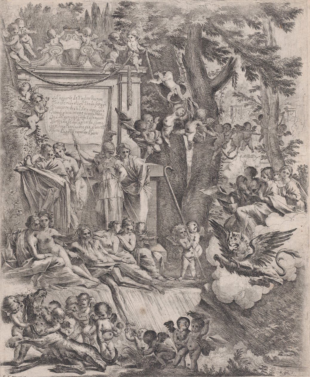 En allegori för att hedra kardinal Franciottis ankomst som biskop av Lucca, 1637. av Pietro Testa