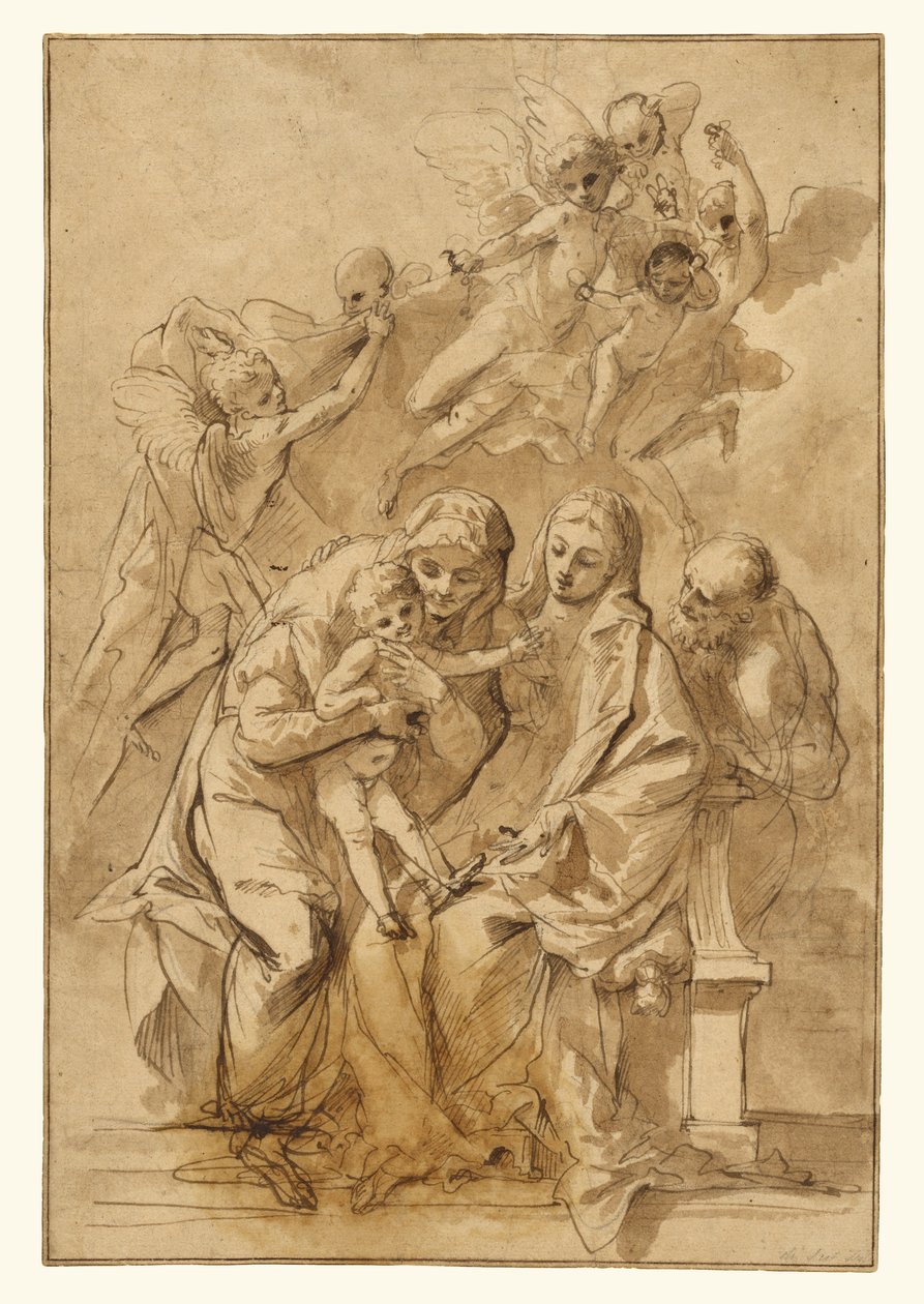 Heilige Familie mit der heiligen Anna (recto); Figurenskizzen (verso) av Pietro Testa