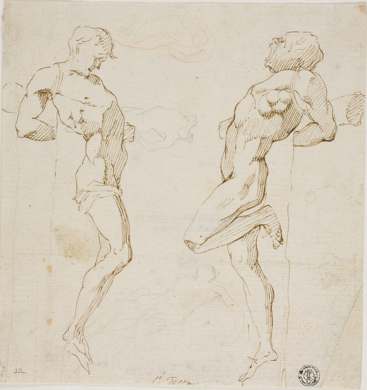Studier till Tjuvar på korset (recto), Skiss av figurer (verso) av Pietro Testa