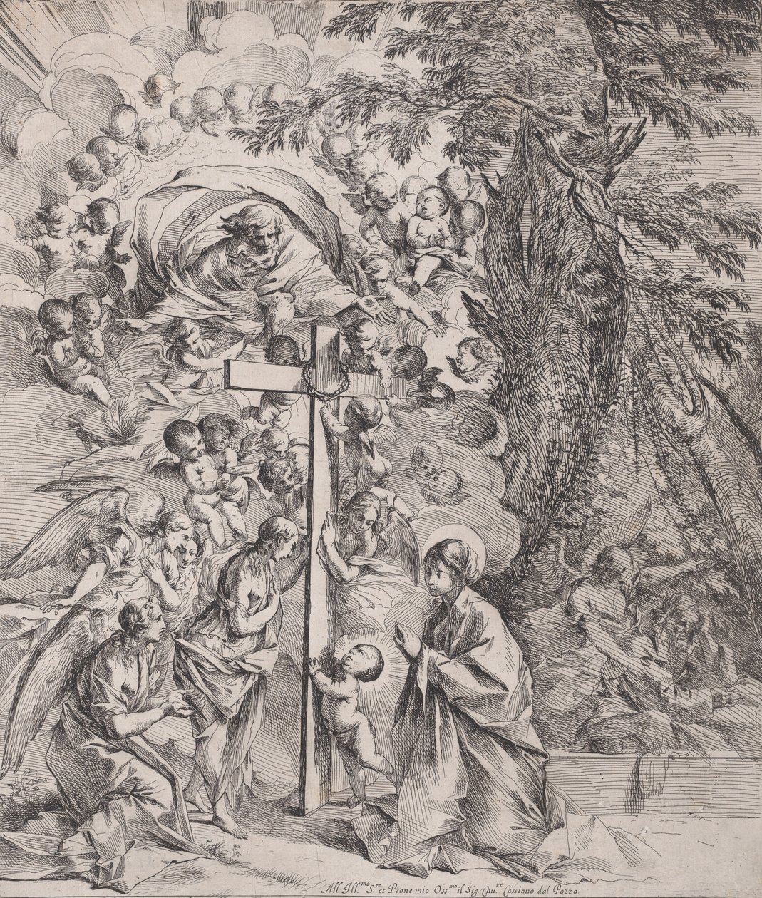 Drömmen om St Joseph, som sover till höger, Jungfrun och barnet vid en kro..., ca. 1635-37. av Pietro Testa