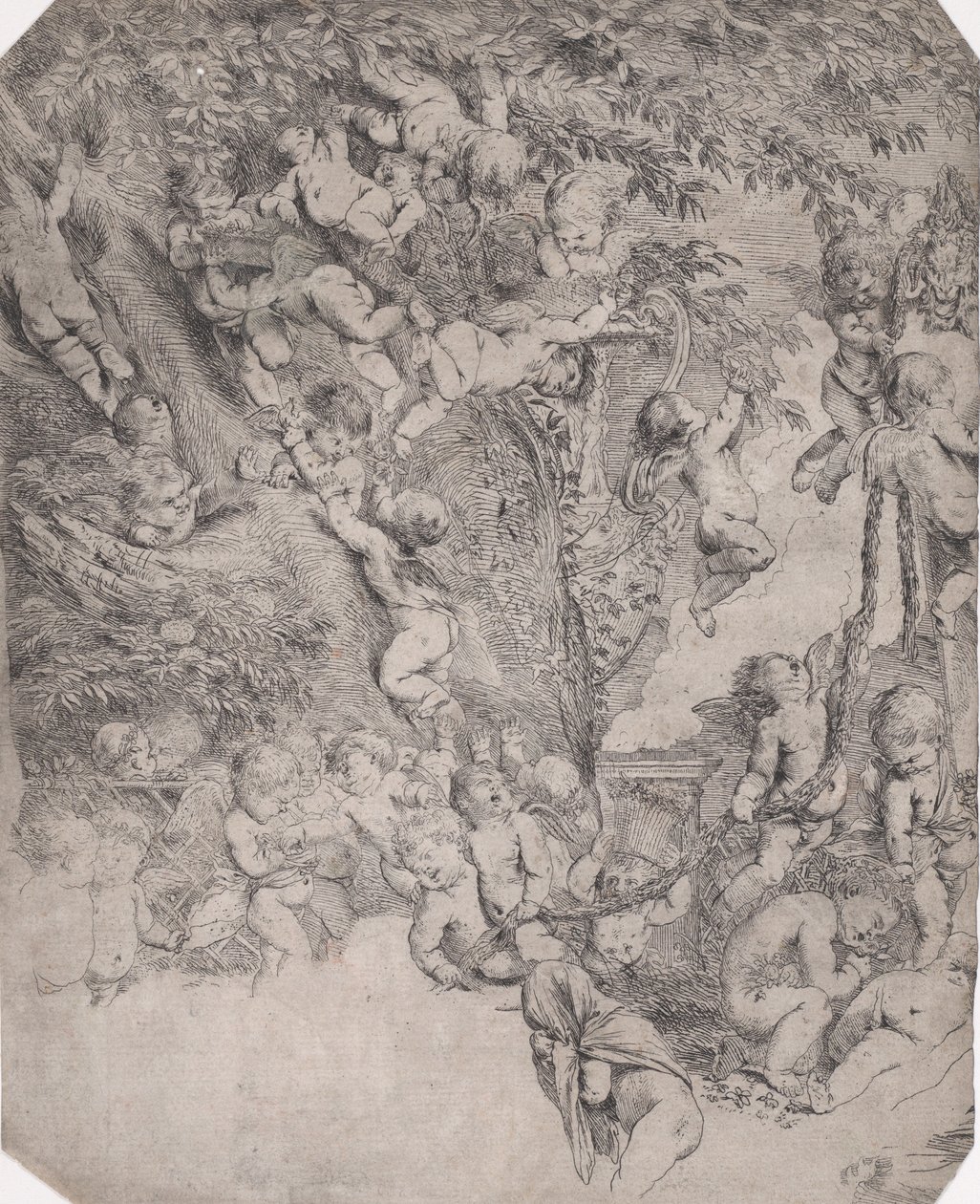 Venus trädgård, provavtryck av övre vänstra hörnet, ca. 1631-37. av Pietro Testa
