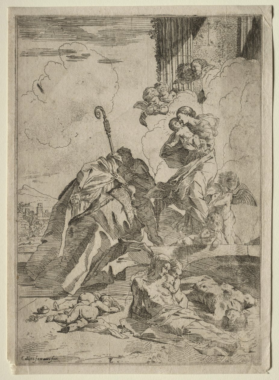 Tre Lucchese Saints går i förbön med Jungfrun för pestens offer, ca. 1630-31. av Pietro Testa