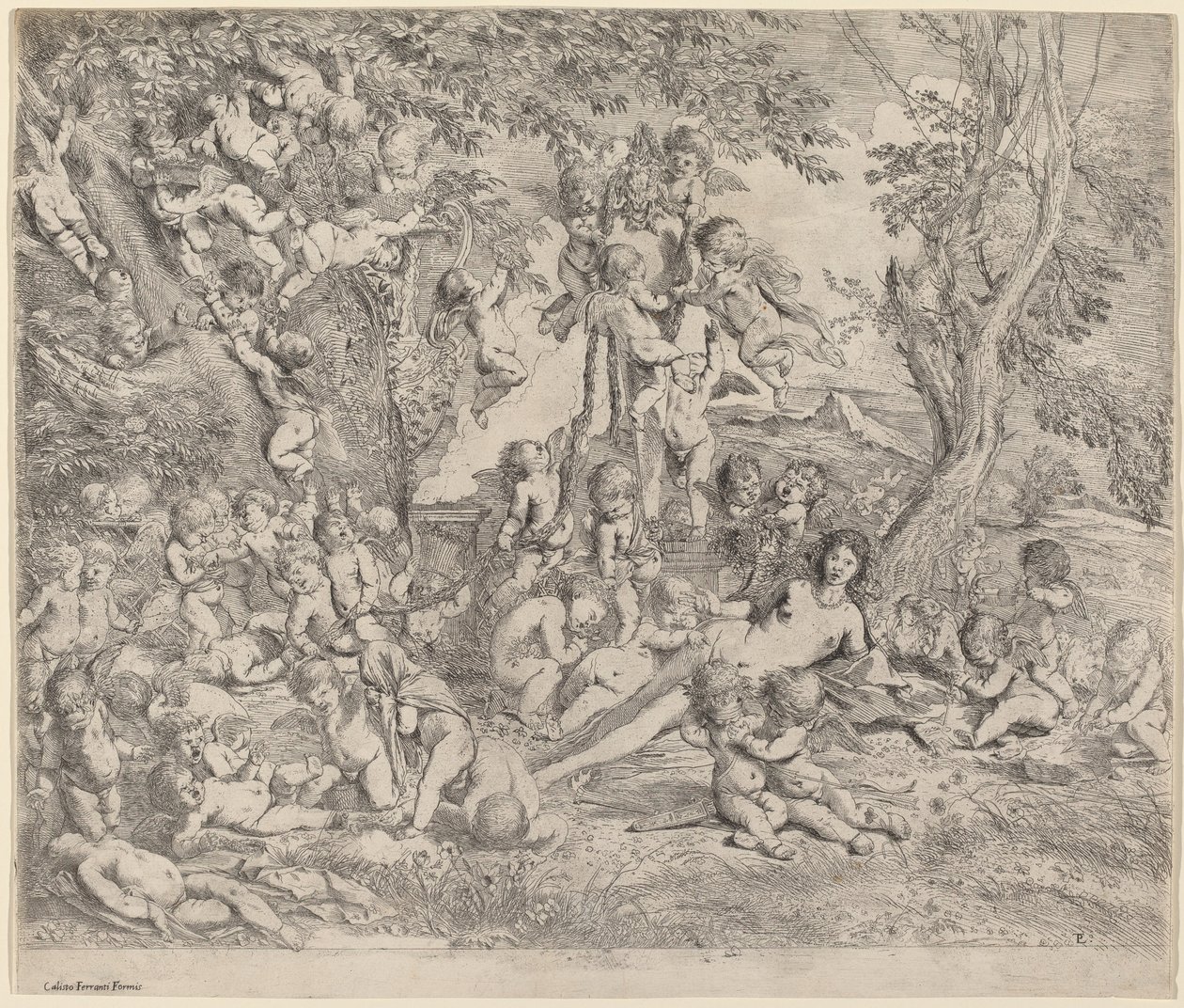 Venus i en trädgård med amoriner av Pietro Testa