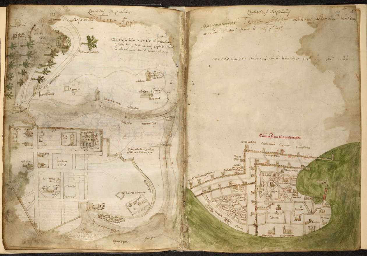 Kartor över Jerusalem och Acre, från Marino Sanudo Torsello, 
