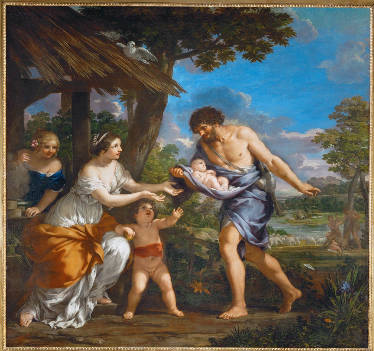 Romulus och Remus hittades av Faustus... av Pietro da (1596-1669) Cortona