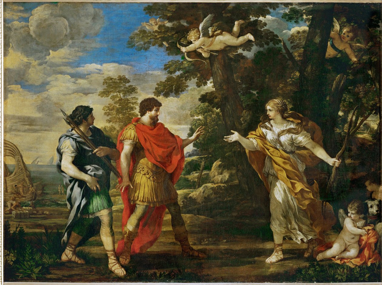 Venus en chasseresse apparait a Enee - Venus, som jagar, uppenbarar sig för Aeneas ... av Pietro da (1596 1669) Cortona