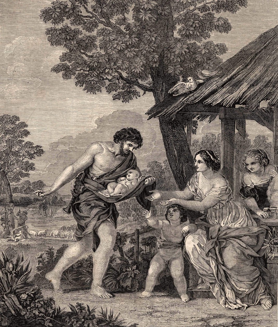 Romulus och Remus. Gravyr efter målningen av Pietro da Cortone. Gravyr från 1860. av Pietro da Cortona