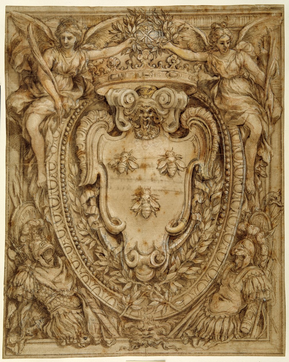 Arms of Don Taddeo Barberini, Principe di Palestrina (penna och bläck med tvätt och gouache på papper) av Pietro da Cortona