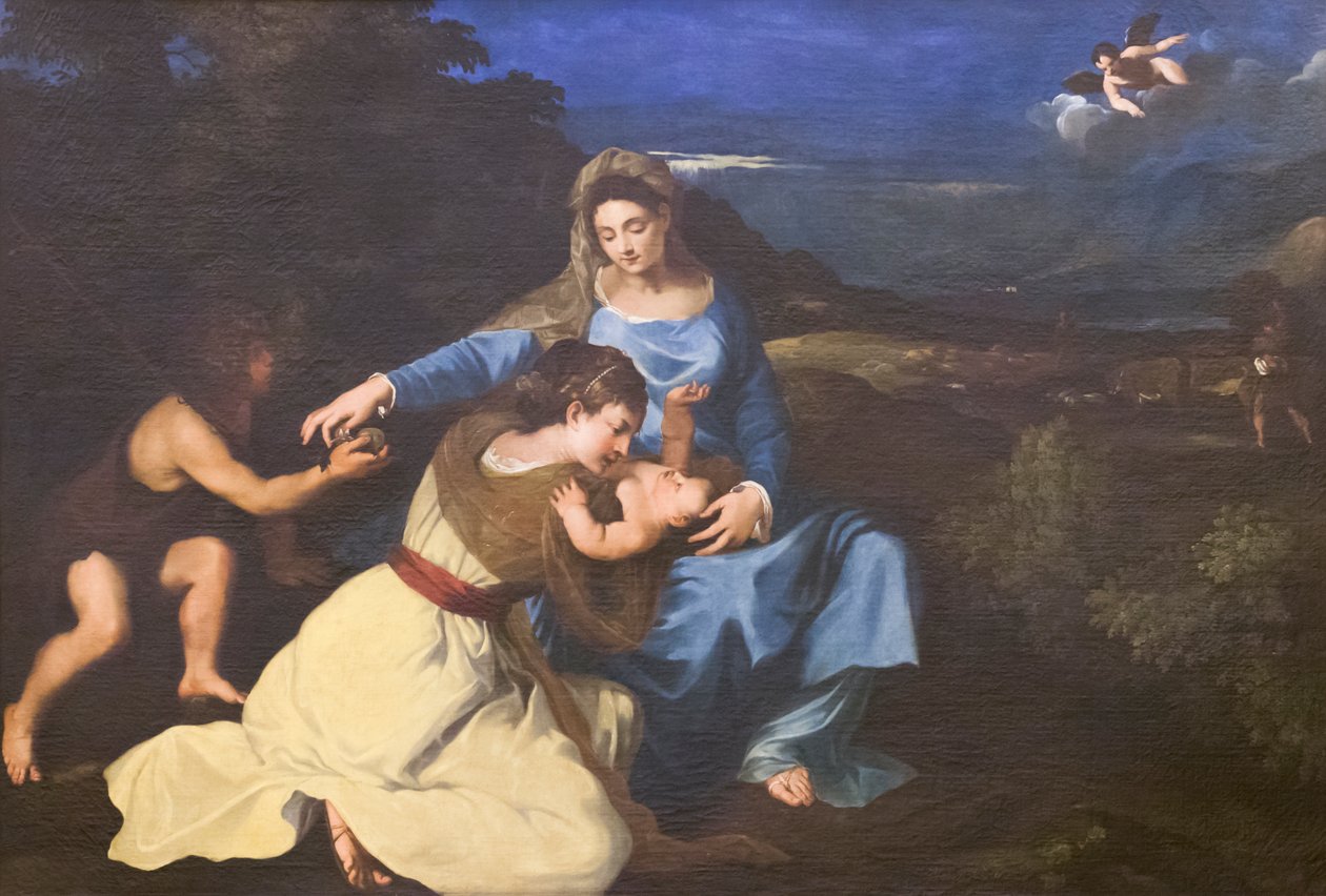 Madonna och barn med heliga, ca 1625, efter Tizian (olja på duk) av Pietro da (1596 1669) Cortona