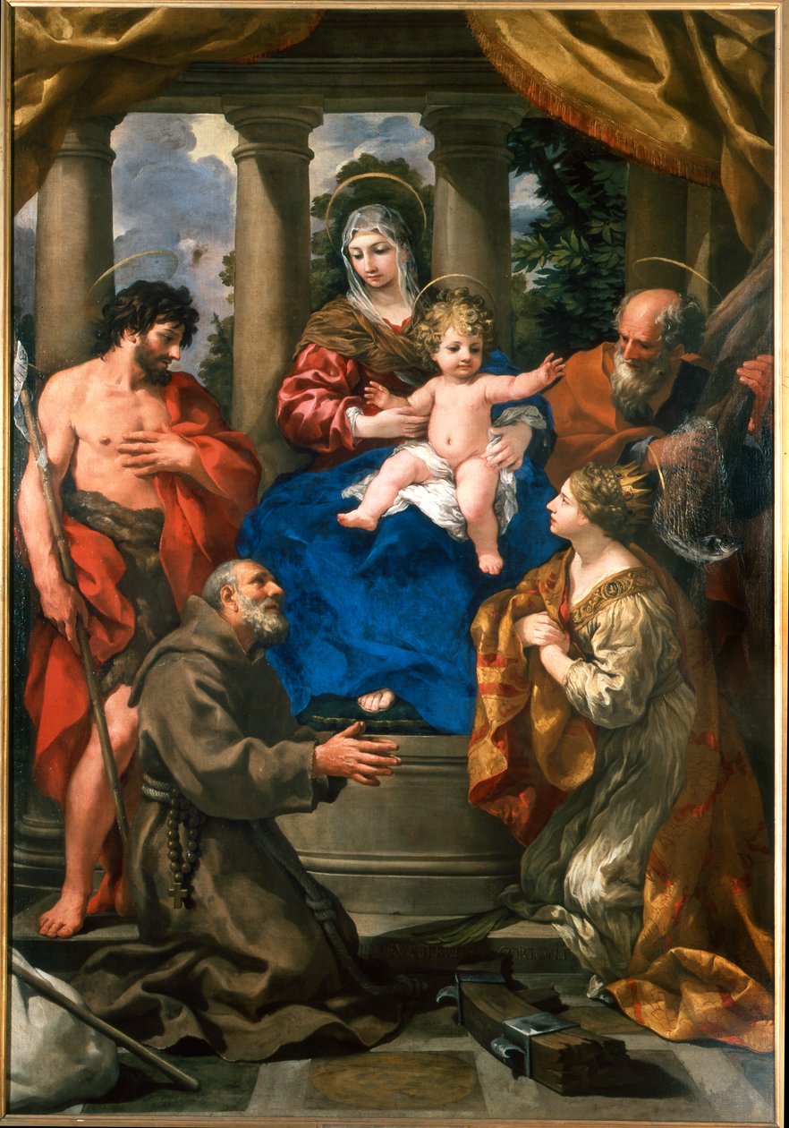 Madonna och barn med Johannes Döparen, Sankt Felix av Cantalice, Sankt Andreas och Sankt Katarina av Alexandria av Pietro da Cortona